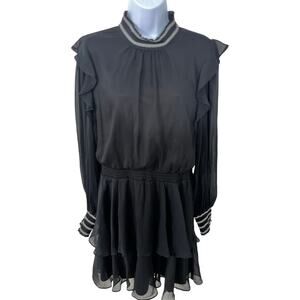 NWT Karl Lagerfeld Paris Black Smocked Trim Tiered Dress – Size 12